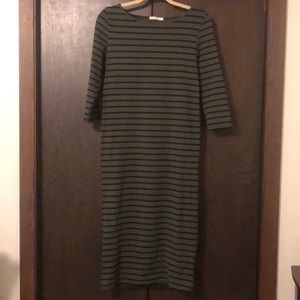 Olive and black striped cotton dress